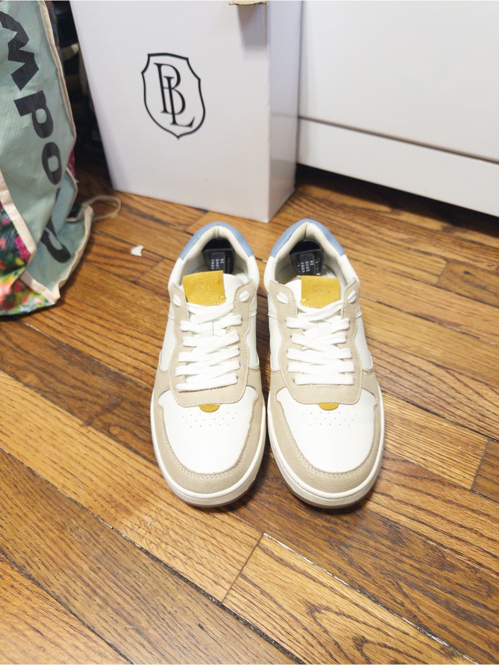 Madewell MWL Court Sneakers Women 9.5 Neutral Leather Suede Tranquil Lake